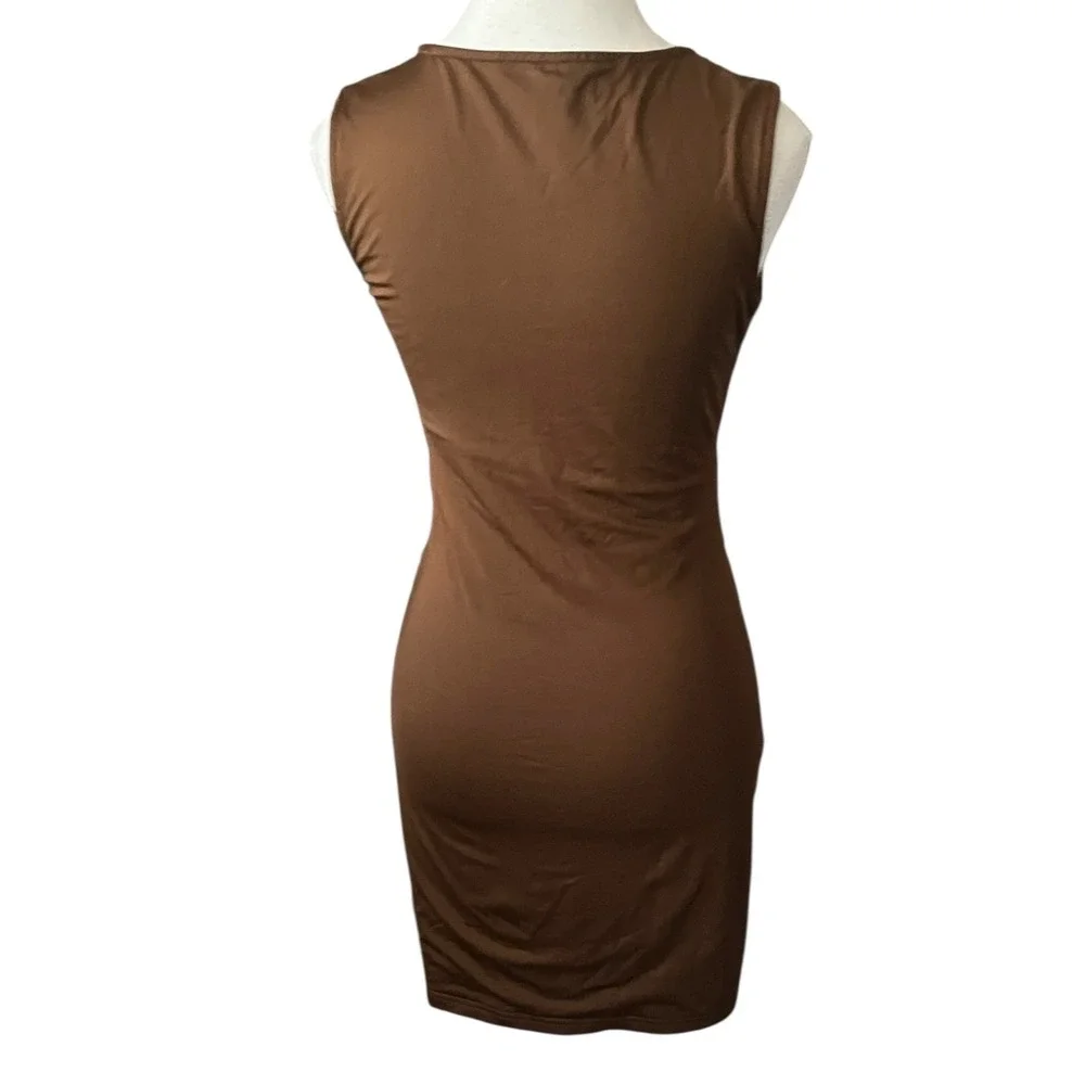 White Fox Brown Cutout Mini Dress‎ Ruched Bodycon Sleeveless Party Cocktail Sz M